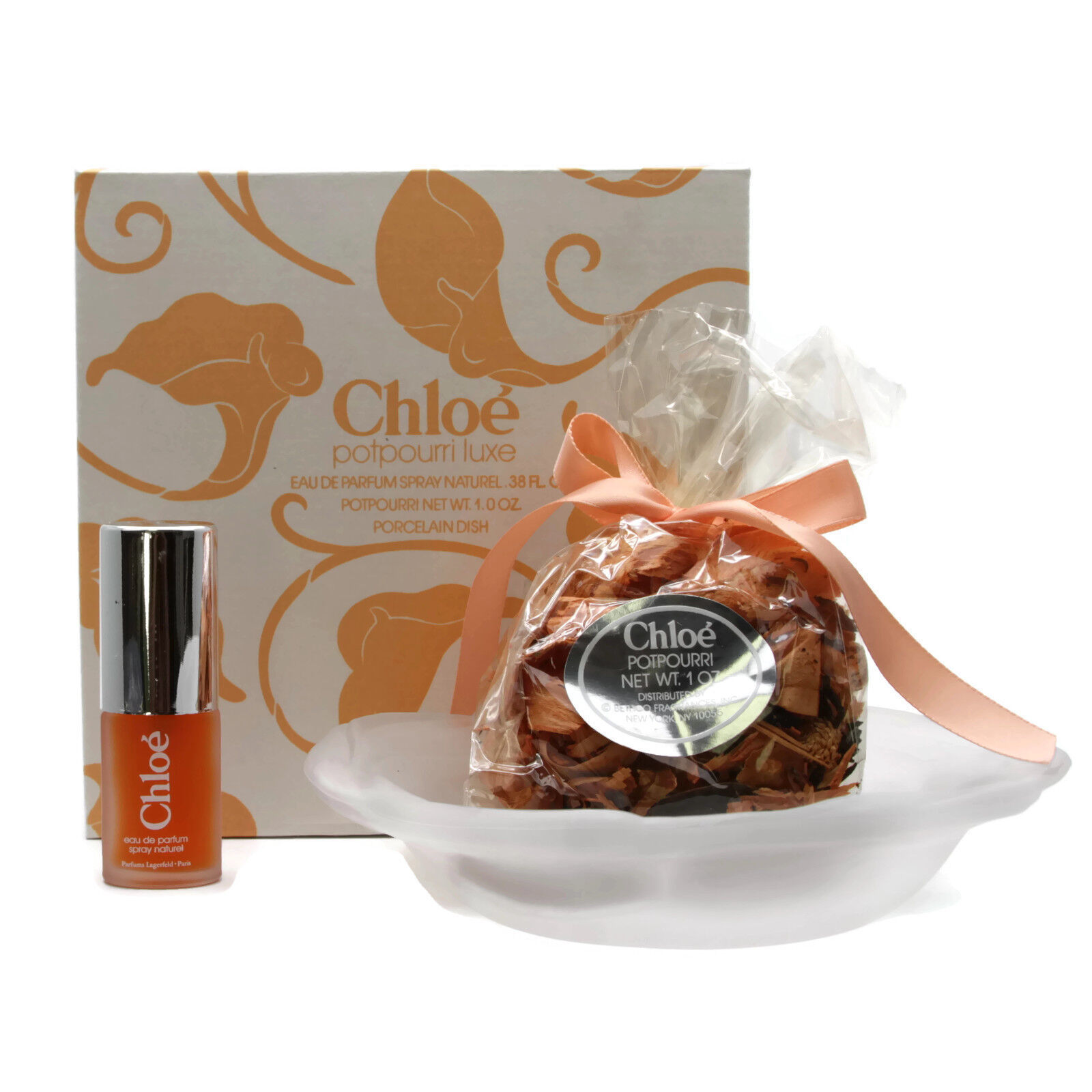 Vintage Chloe Potpourri Luxe Eau De Parfum Gift Set Frosted Glass Dish .38 Fl Oz - £36.48 GBP