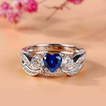 2.65Ct Heart Cut Simulated Sapphire Bridal Ring 14K White Gold Plated Silver - £105.59 GBP