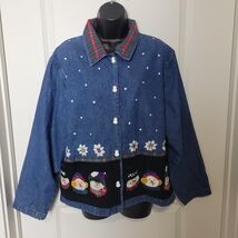 Tantrums Denim Shirt Women's L Embroidered Holiday Shacket Snowman Butto... - $28.21