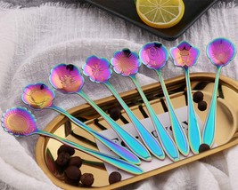 Flower Spoon Set Stainless Steel Teaspoons Reusable Coffee Stirrers Colorful Tea - £19.18 GBP