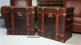 English Leather Pair Of Occasional Side Table Trunks &amp; Chests antique le... - £696.81 GBP