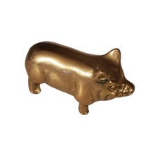 Little Brass Pig Standing Figurine Hollow 3&quot; Taiwan Vintage - $17.41
