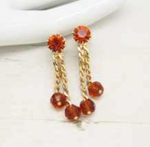 Vintage Signed Sarah Coventry Cov Amber Tassel Drop Clip On EARRINGS Jew... - $24.28