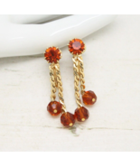 Vintage Signed Sarah Coventry Cov Amber Tassel Drop Clip On EARRINGS Jew... - £19.45 GBP