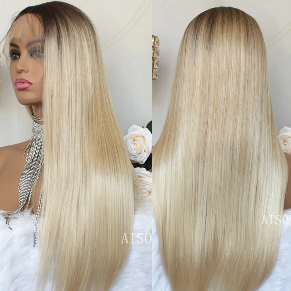 Ombre 613 Blonde Long Straight Lace Front Wigs 13x4 Synthetic Frontal Wig Pre - £66.25 GBP