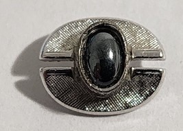 Vintage SWANK  Tie Tack / Tie Pin Silver Tone Split Oval w/ Black Malachite - £6.00 GBP