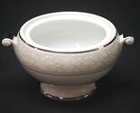 Bavarian Platinum Mikasa Footed Open Sugar Bowl White Flower Design Tan Rim - $16.82