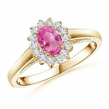 ANGARA Princess Diana Inspired Pink Sapphire Ring with Diamond Halo - £1,033.15 GBP