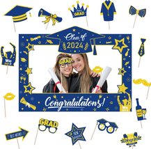 Graduation Decorations Class of 2024 Photo Booth Props - Blue and Gold 2... - $26.96