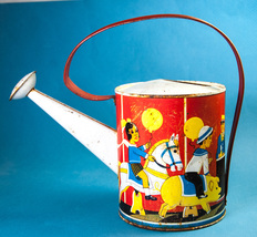 Ohio Art Tin Metal Carousel Child&#39;s Toy Watering Can Merry Go Round Red - $14.00