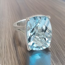 Natural Solitaire Blue Topaz Ring 6.5 14k W Gold 19.58 Cts Certified $3,950 3105 - £1,726.83 GBP