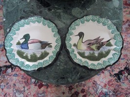 Antique Faience Majoica Earthern Ware 2 Duck Plates SET2 {#188] - £156.59 GBP