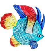 2¾&quot; Long Blue Red Yellow Discus Fish Hand Blown Glass Figurine - $47.04 CAD