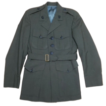 80s US Marine Corps Wool Coat Belted Jacket Tropical Garrison Hat Mens 38R - £42.62 GBP