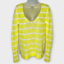 Banana Republic Yellow/White Stripe Italian Linen Open Knit Sweater Size Medium - £19.09 GBP