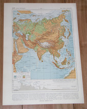 1925 Vintage Physical Map Of Asia / Saudi Arabia India China Himalaya Siberia - £13.66 GBP