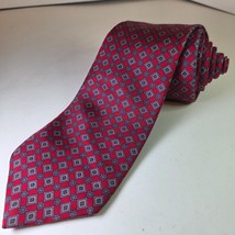 Vintage John Henry Tie Red Geometric Diamond Pattern 100% Silk Made in U... - $336.18 MXN