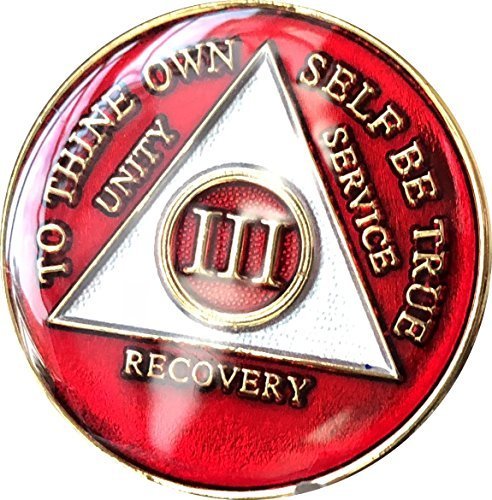 3 Year AA Medallion Metallic Red Tri-Plate Gold Plated Chip III