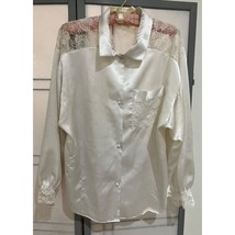Satin Lily Of France Sleepwear Lace Back Long Sleeve Sleep Shirt - $19.79