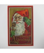 Christmas Postcard Santa on Telephone Green Gloves Gold Embossed Antique... - £15.68 GBP