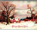Overcast Winter Cabin Scene Christmas Wishes 1913 DB Postcard I7 - $6.88