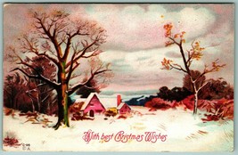 Overcast Winter Cabin Scene Christmas Wishes 1913 DB Postcard I7 - £5.39 GBP