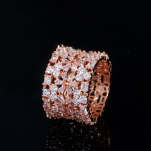 Luxury 585 Rose Gold Full Cubic Zirconia CZ Flower Big Wedding Rings for Women E - £16.53 GBP