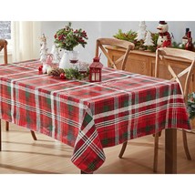 Burke Tartan Red And Green Plaid Christmas Print Vinyl Flannel Backed Tablecloth - $46.99