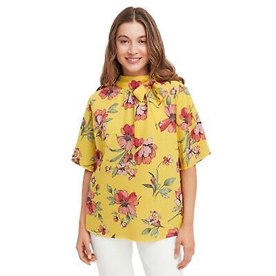 A.U.W Yellow Floral Short Sleeve Top Size L - $19.80