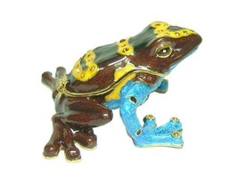 Jeweled Enameled Pewter Brown Tree Frog Hinged Trinket Jewelry Box Terra Cottage - £21.30 GBP