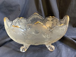 Jeanette Glass Footed Oval Fruit Bowl  w/Gold Trim 10”x 6.5” - $13.46