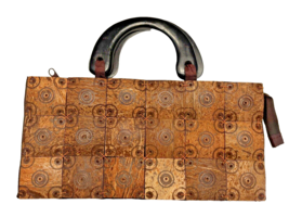 Purse Coconut Shell Patchwork Handbag with Zipper and Handles Vtg 11 In x 5. In - $25.10