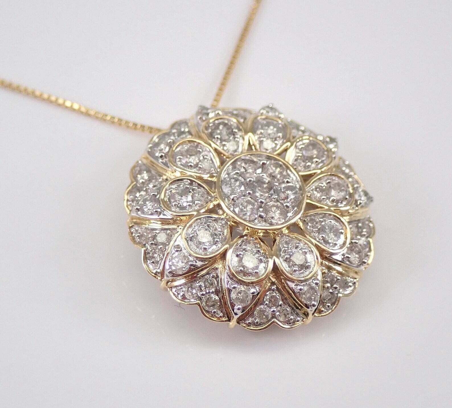14K Yellow Gold Finish 2.00Ct Round Cut VVS1/D Diamond Cluster Pendant Necklace Item image 2