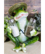 Ebros Green Toad Tree Frog With Sombrero Glass Salt Pepper Shakers Holde... - $34.40 CAD