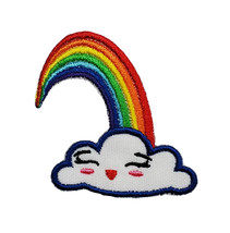 Rainbow with Clouds Embroidered Iron On Patch Pot of Gold Good Vibes Sumer Rain  - £3.89 GBP