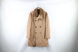 Vtg 70s Streetwear Mens 40 Fleece Collar Wool Double Breasted Jacket Brown USA - £62.72 GBP