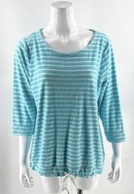 Talbots Terry Cloth Sweater Plus Size 1X Aqua Blue Striped Drawstring Waist - £27.24 GBP
