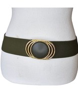 Vintage 80s Stretchy Waist Belt Army Green Gold Medium Waist Small Hips - £16.32 GBP