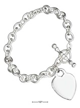 Sterling Silver 7&quot; Italian Toggle Bracelet with Heart Charm - £129.64 GBP