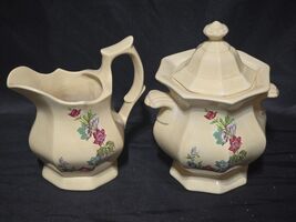 Vintage Art Deco Floral 8&quot; Tall Creamer And Sugar Bowl With Lid Set - Un... - $35.29 CAD