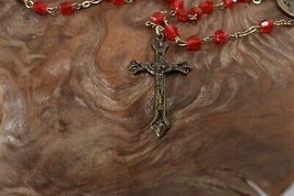 Vintage INRI Crucifix Catholic Jesus Christian Cross Pendant Rosary Necklace AK - £9.31 GBP