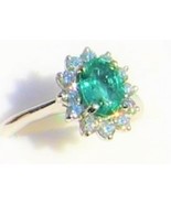 Natural Emerald and Diamonds in Classic Platinum Ring Setting - $1,722.84