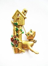 Danecraft Gold - Plated Cat Chasing Bird Pin Brooch - £7.87 GBP
