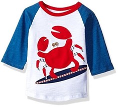 NWT Mud Pie Boathouse Surfing Crab Boys Blue Raglan Shirt 4T/5T 4th of July - $12.99