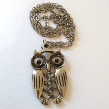 Owl Necklace Silver Tone Pendant Woodland Antiqued Metal Fairy Witch Whimsy - £11.06 GBP