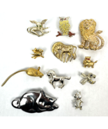 Vintage Brooch Lot Pin Animals Rhinestone Pearl Lion Zebra Cat Dog Bee O... - €41,37 EUR