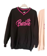 Black Oversized Barbie Logo Pullover Sweatshirt with Striped Collar - $33.99