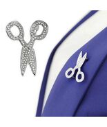 SCISSORS BROOCH Sparkling Silver Rhinestone Hair Salon Stylist Sewing Cr... - $8.95