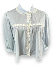 Vintage ILGWU Made Bed Jacket Pajama Top Light Blue Lace Nylon Lingerie ... - $19.31