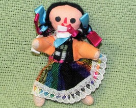 Mexican Folk Art Rag Doll Jointed Mini Plush Decor Traditional Dress Colorful - £10.79 GBP